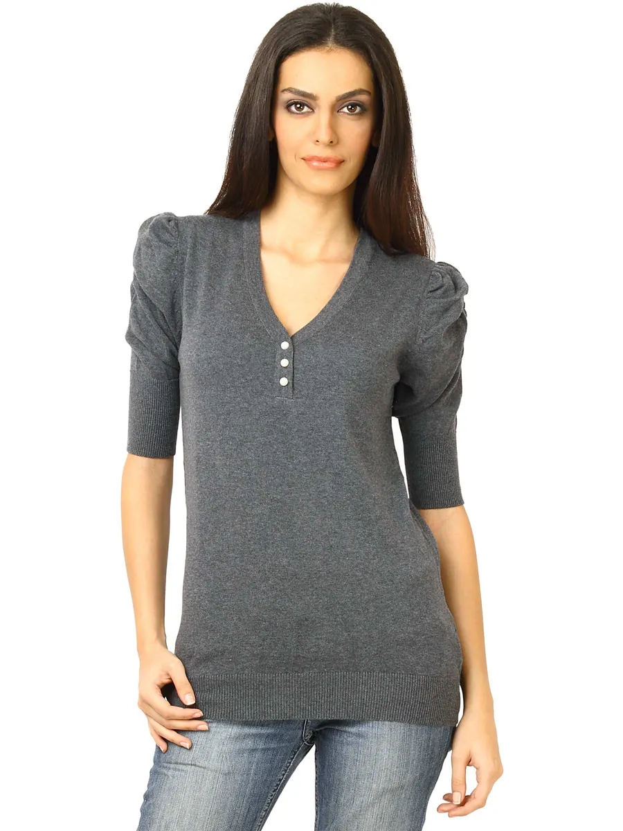United Colors of Benetton Women Solid Grey Tops, photo 1
