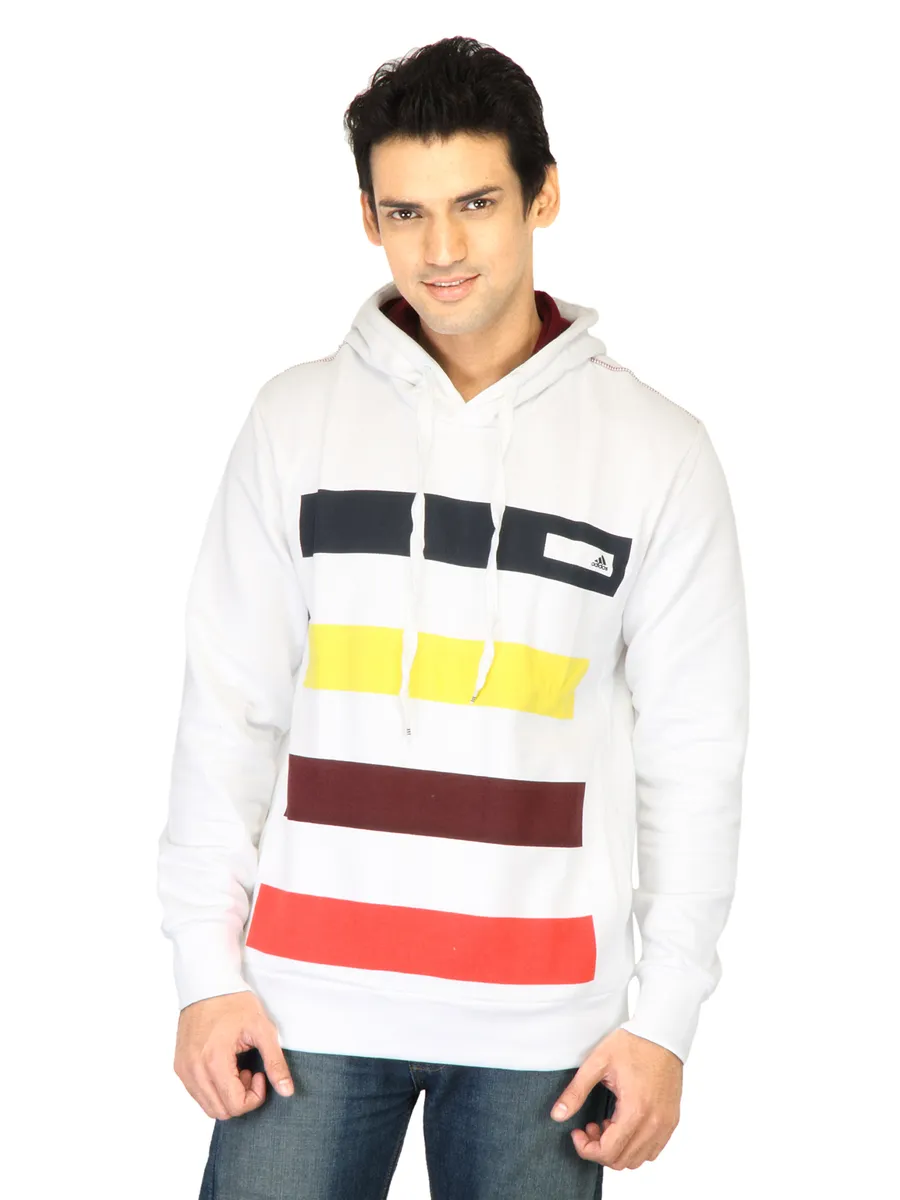 ADIDAS Men Sf Striped Hood White Sweatshirts, photo 1
